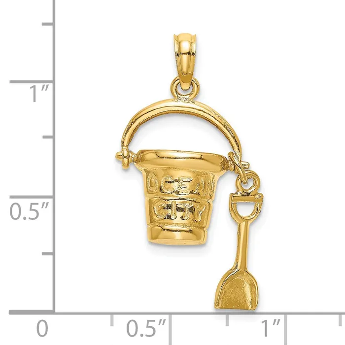 14K 3D OCEAN CITY Bucket wShovel Charm TreasureFineJewelers Charm Necklaces