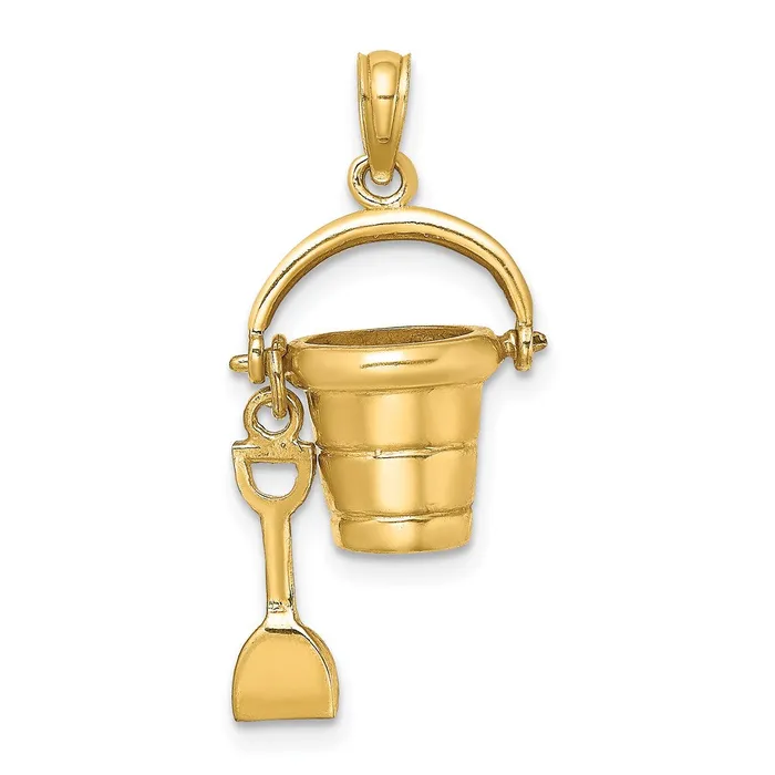 14K 3D OCEAN CITY Bucket wShovel Charm TreasureFineJewelers Charm Necklaces