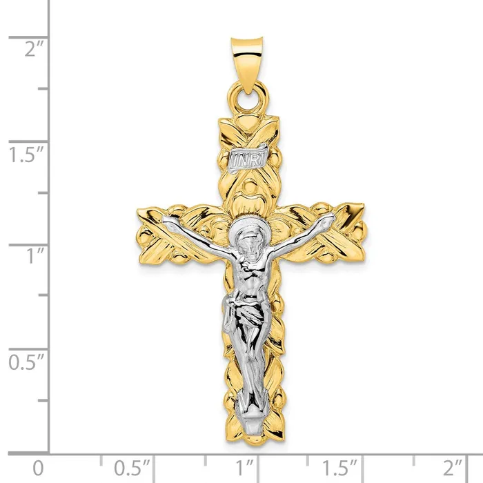 14k Twotone Polished Solid INRI Crucifix Pendant TreasureFineJewelers Rings