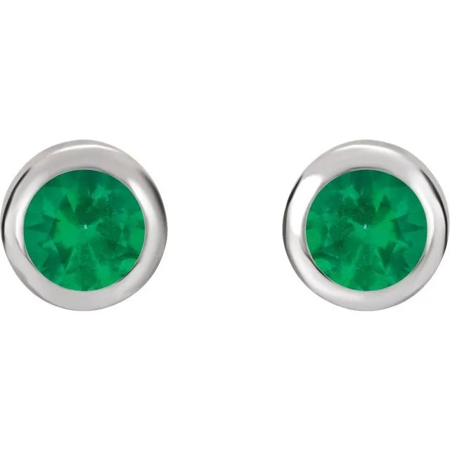 14K White 4 mm Round LabCreated Emerald Birthstone Earrings TreasureFineJewelers Earrings
