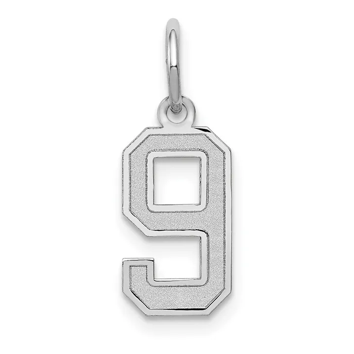 14k White Gold Small Satin Number 9 Charm TreasureFineJewelers Charm Necklaces