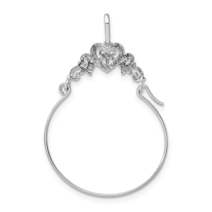 Charm Necklaces TreasureFineJewelers 14k White Gold Polished Filigree Heart Charm Holder