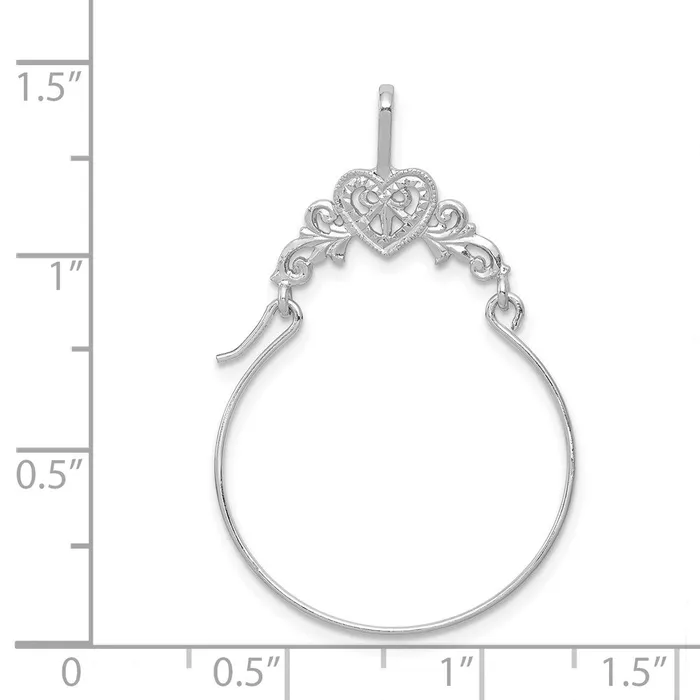 Charm Necklaces TreasureFineJewelers 14k White Gold Polished Filigree Heart Charm Holder