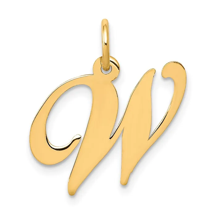 Charm Necklaces TreasureFineJewelers 14k Yellow Gold Medium Fancy Script Letter W Initial Charm