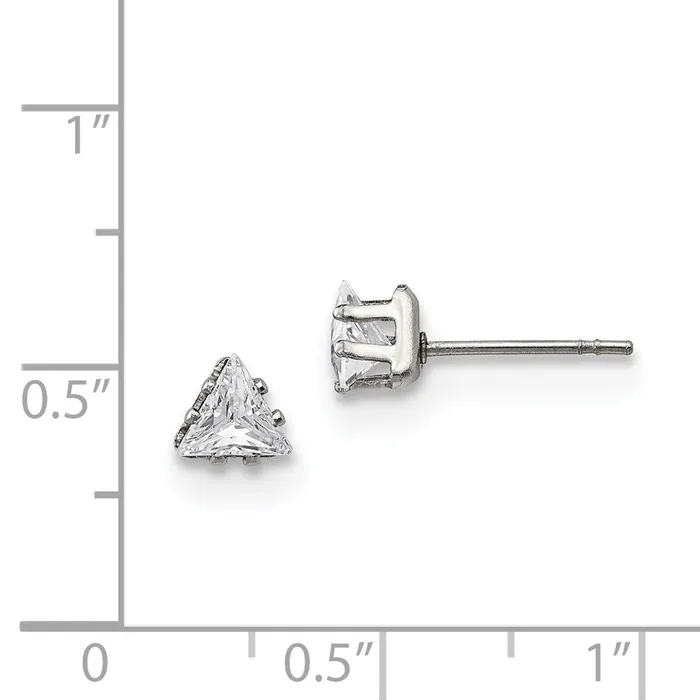 Earrings TreasureFineJewelers Stainless Steel Polished 5mm Triangle CZ Stud Post Earrings