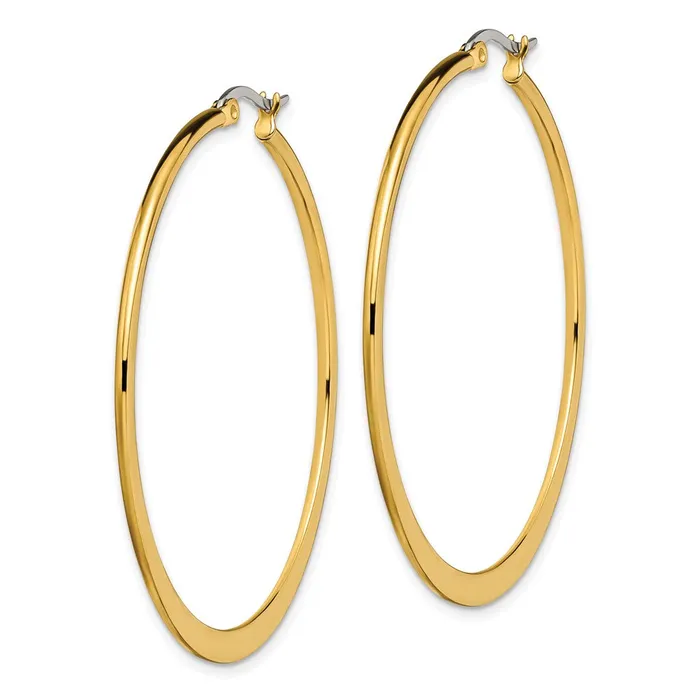 Earrings TreasureFineJewelers Stainless Steel Polished Yellow IP Tapered 50mm Diameter Hoop Earrings