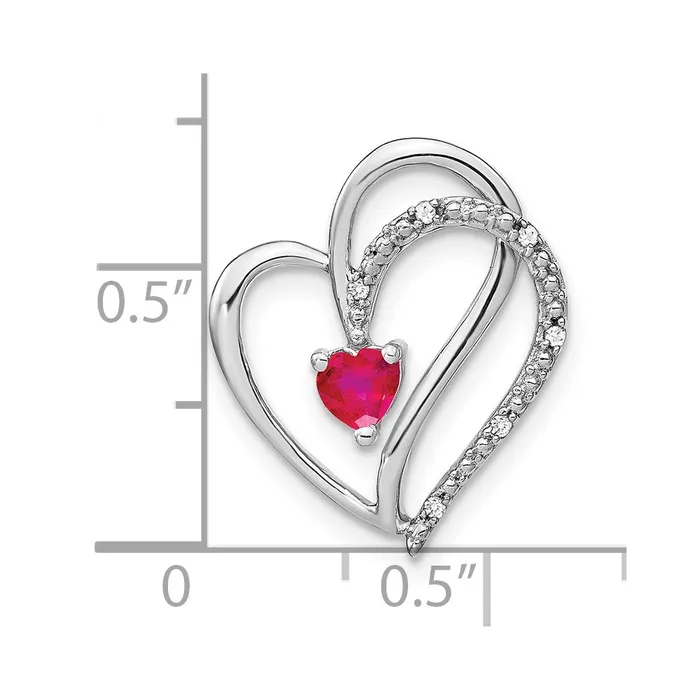 Necklaces 14k White Gold Ruby and Diamond Heart Chain Slide TreasureFineJewelers