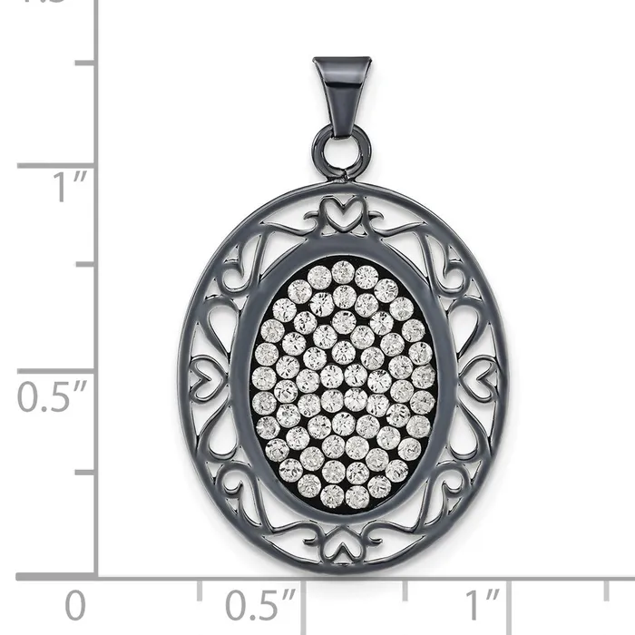 Necklaces Sterling Silver Black Ceramic White Swarovski Crystal Oval Pendant TreasureFineJewelers