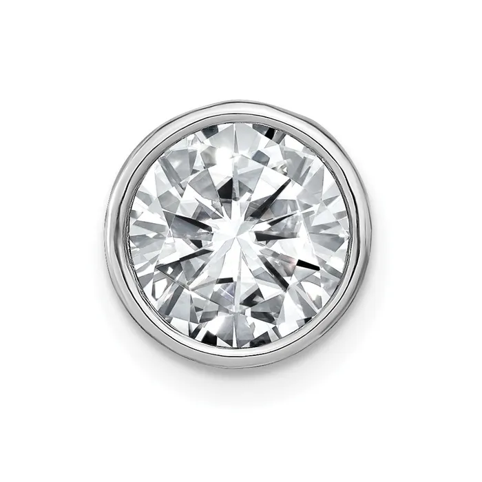 Necklaces TreasureFineJewelers 14k White Gold Round Bezel G H I True Light Moissanite Chain Slide