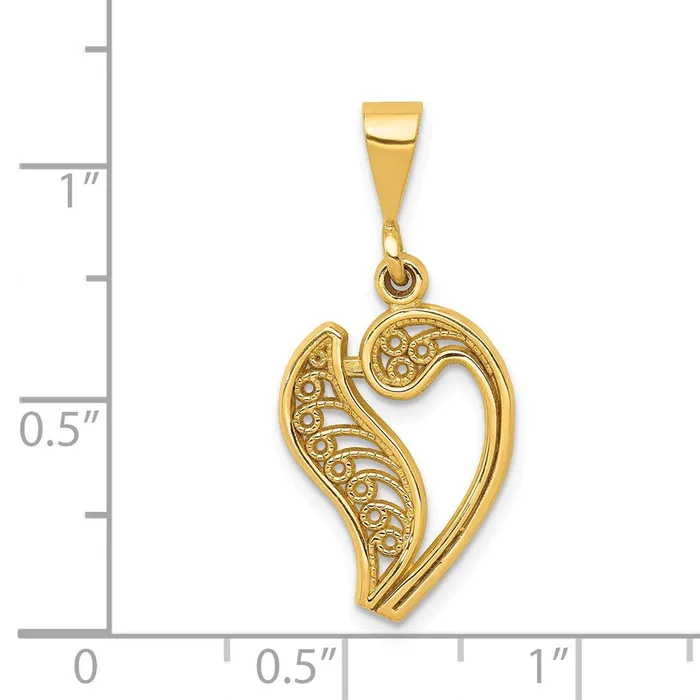 Necklaces TreasureFineJewelers 14k Yellow Gold Polished Script Filigree Letter V Initial Pendant