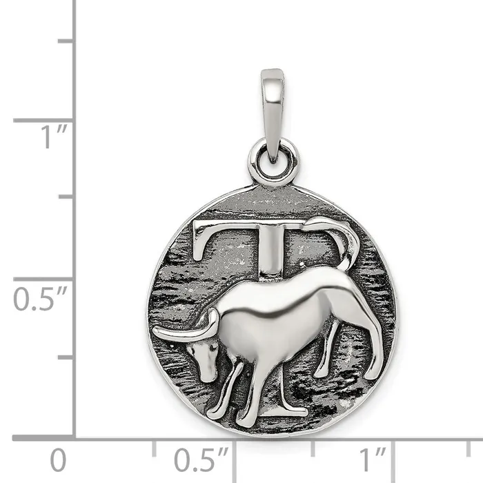 Necklaces TreasureFineJewelers Sterling Silver Polished Antique Finish Taurus Horoscope Pendant