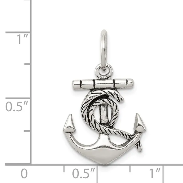Rings TreasureFineJewelers Sterling Silver Antiqued Anchor Charm