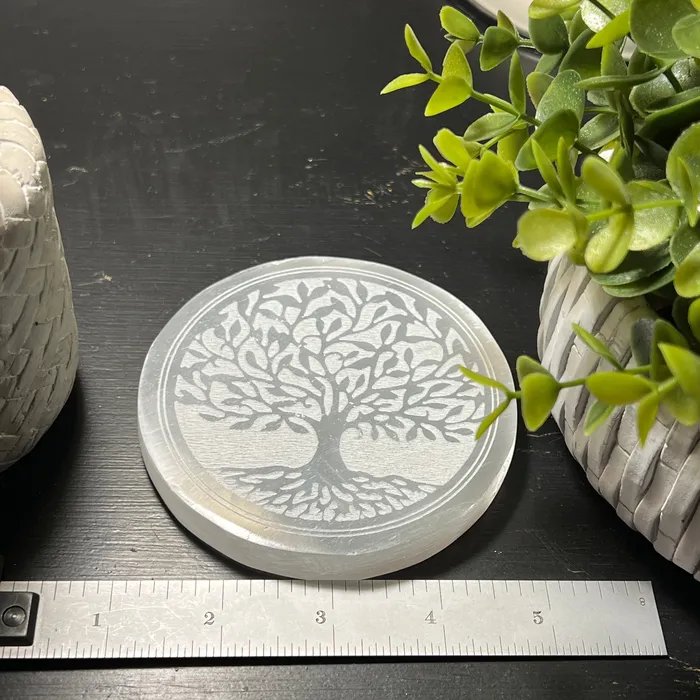 Selenite Tree of Life Charging Plate 4 Twin Rocks and Crystals Necklaces