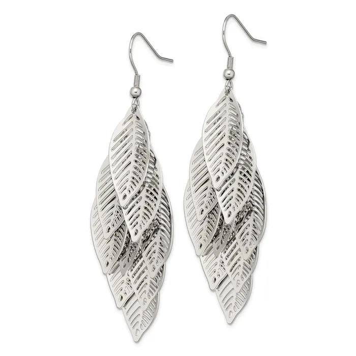 Stainless Steel Polished Leaves Dangle Earrings TreasureFineJewelers Earrings