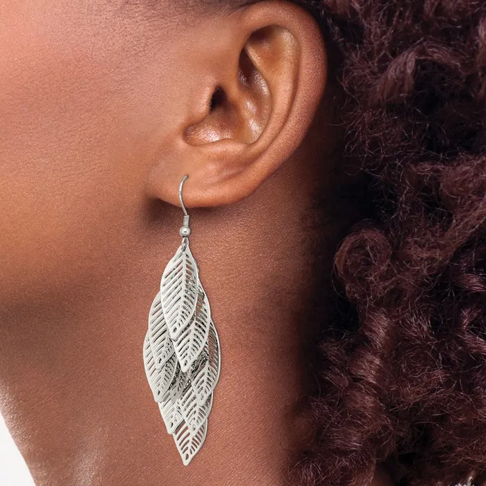 Stainless Steel Polished Leaves Dangle Earrings TreasureFineJewelers Earrings
