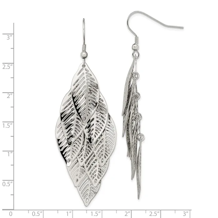 Stainless Steel Polished Leaves Dangle Earrings TreasureFineJewelers Earrings