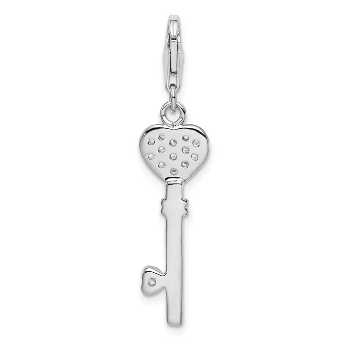 Sterling Silver Amore La Vita Rhodiumpl Clear CZ Heart Top Key Charm TreasureFineJewelers Rings