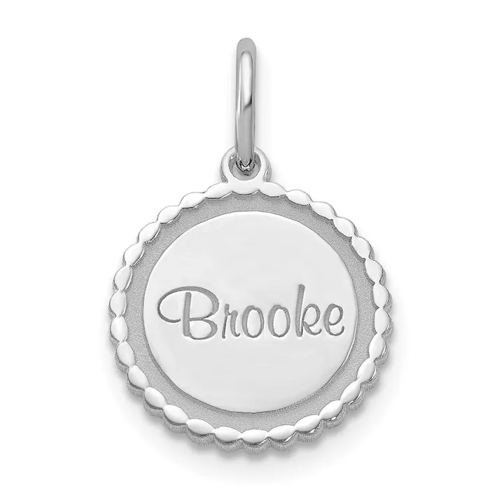 TreasureFineJewelers 10K White Gold Scalloped Round Disc with Name Charm Charm Necklaces TreasureFineJewelers 10K White Gold Scalloped Round Disc with Name Charm Charm Necklaces