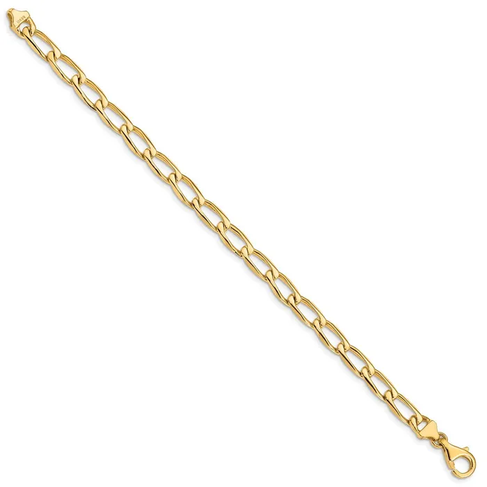 TreasureFineJewelers Bracelets 14K 7 inch 59mm Hand Polished Fancy Open Link with Fancy Lobster Clasp Bracelet