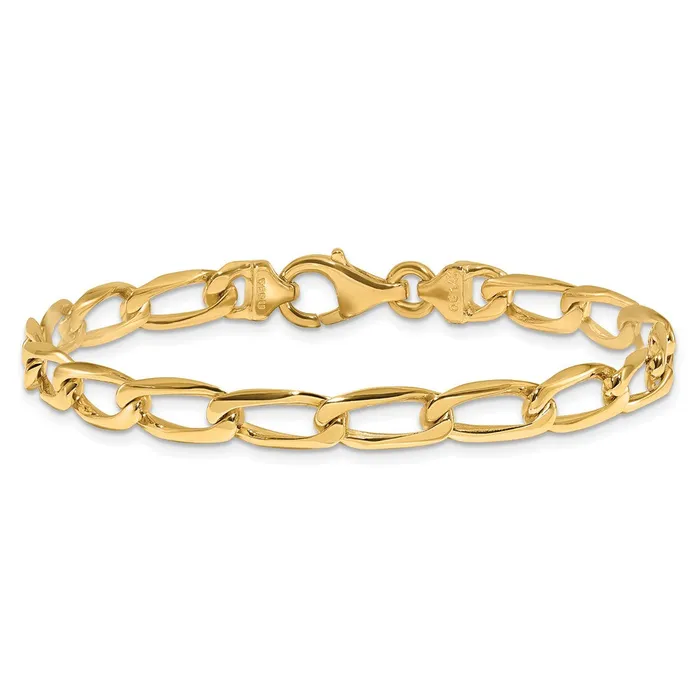TreasureFineJewelers Bracelets 14K 7 inch 59mm Hand Polished Fancy Open Link with Fancy Lobster Clasp Bracelet