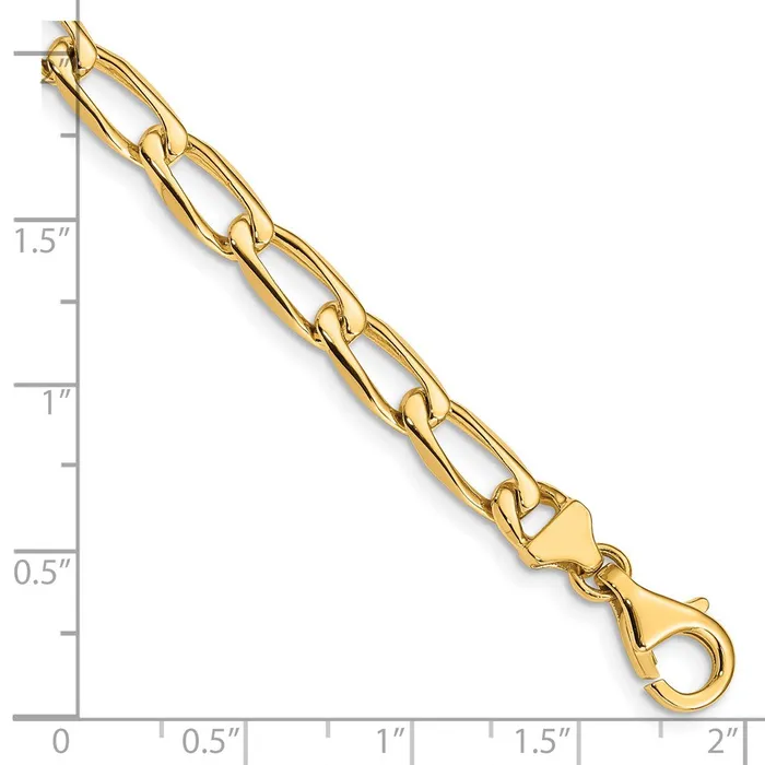 TreasureFineJewelers Bracelets 14K 7 inch 59mm Hand Polished Fancy Open Link with Fancy Lobster Clasp Bracelet