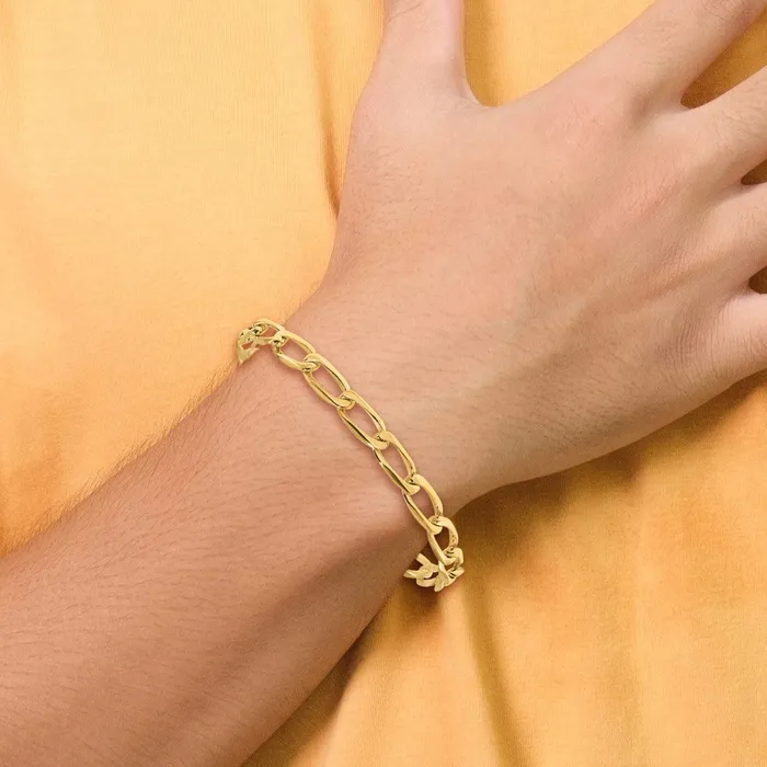 TreasureFineJewelers Bracelets 14K 7 inch 59mm Hand Polished Fancy Open Link with Fancy Lobster Clasp Bracelet