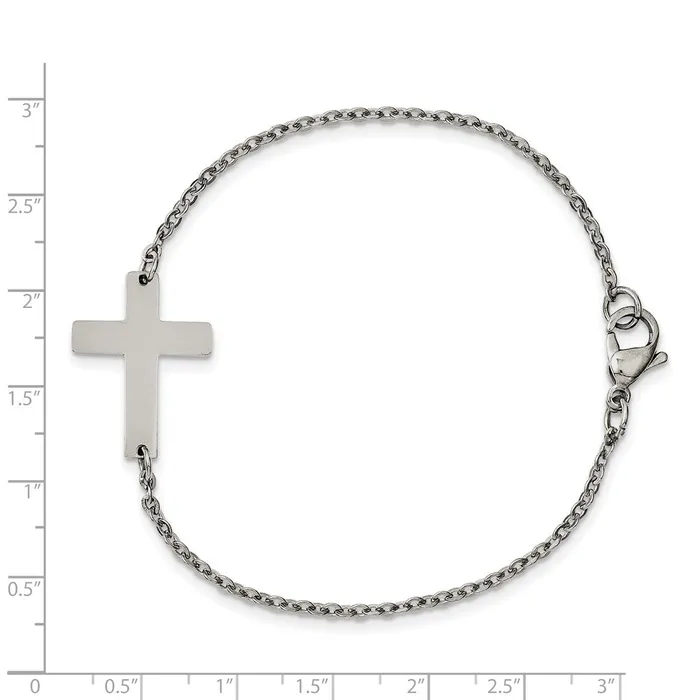 TreasureFineJewelers Bracelets Chisel Stainless Steel Polished Sideways Cross 725 inch Bracelet