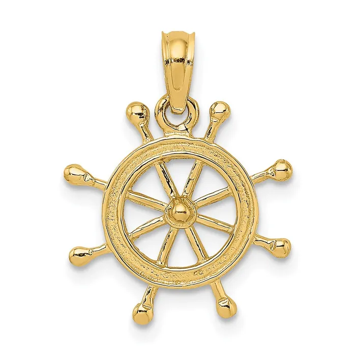 TreasureFineJewelers Charm Necklaces 14K 2D Ship Wheel Charm