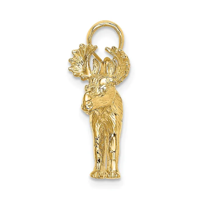 TreasureFineJewelers Charm Necklaces 14K 3D Textured Moose Charm