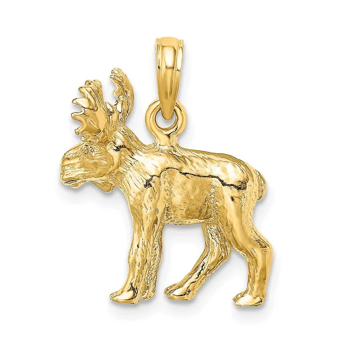 TreasureFineJewelers Charm Necklaces 14K 3D Textured Moose Charm
