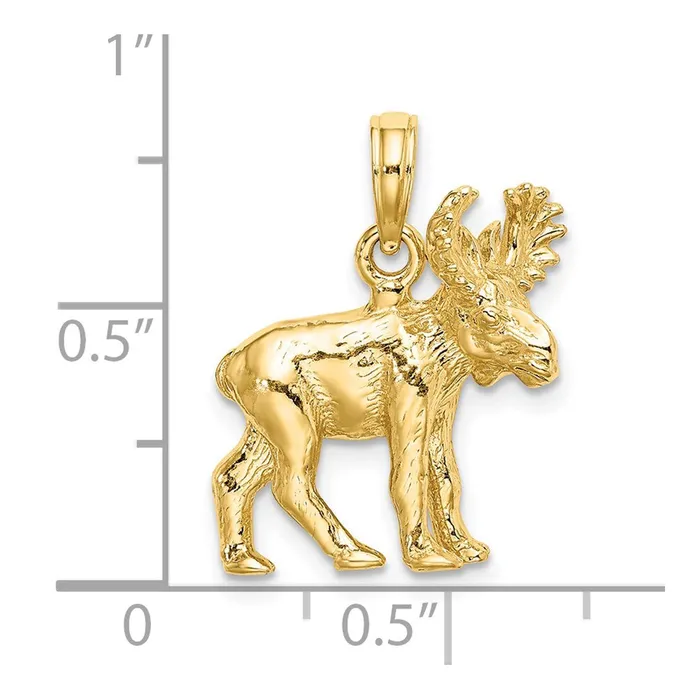 TreasureFineJewelers Charm Necklaces 14K 3D Textured Moose Charm