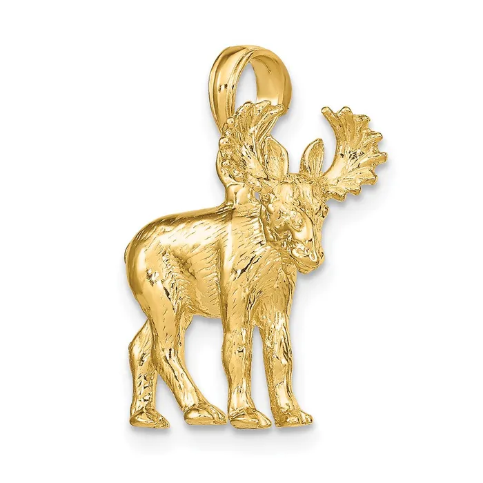 TreasureFineJewelers Charm Necklaces 14K 3D Textured Moose Charm