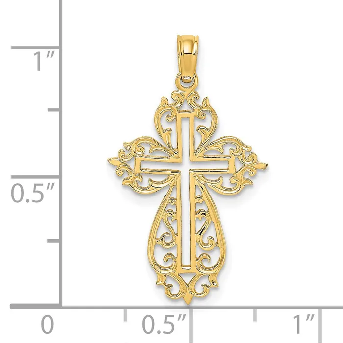 TreasureFineJewelers Charm Necklaces 14K CutOut Scroll Framed Cross Charm