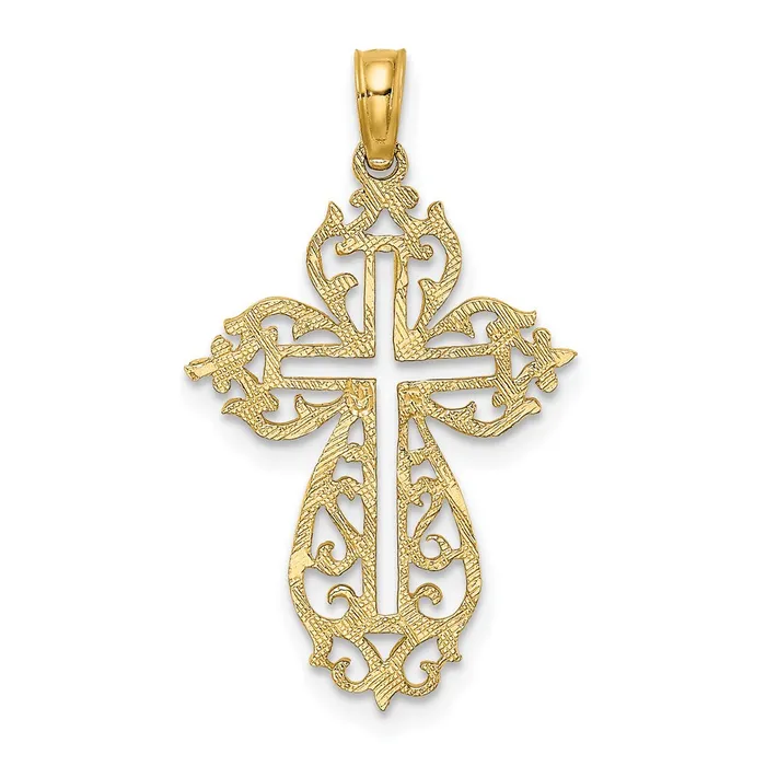 TreasureFineJewelers Charm Necklaces 14K CutOut Scroll Framed Cross Charm