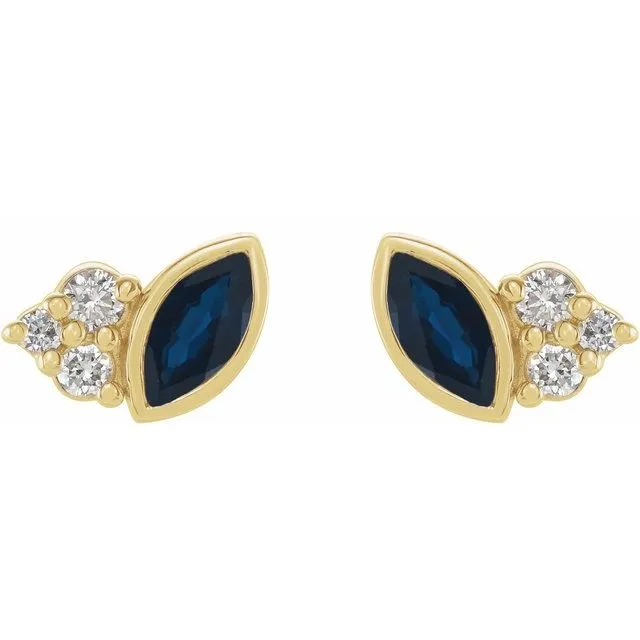 TreasureFineJewelers Earrings 14K Yellow Gold Natural Blue Sapphire 05 CTW Natural Diamond Earrings