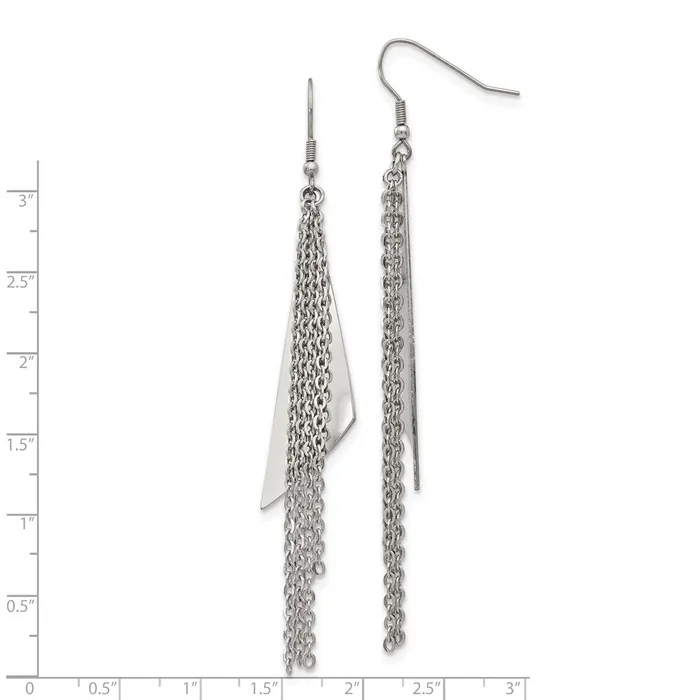 TreasureFineJewelers Earrings Stainless Steel Polished Multi Chain Dangle Shepherd Hook Earrings
