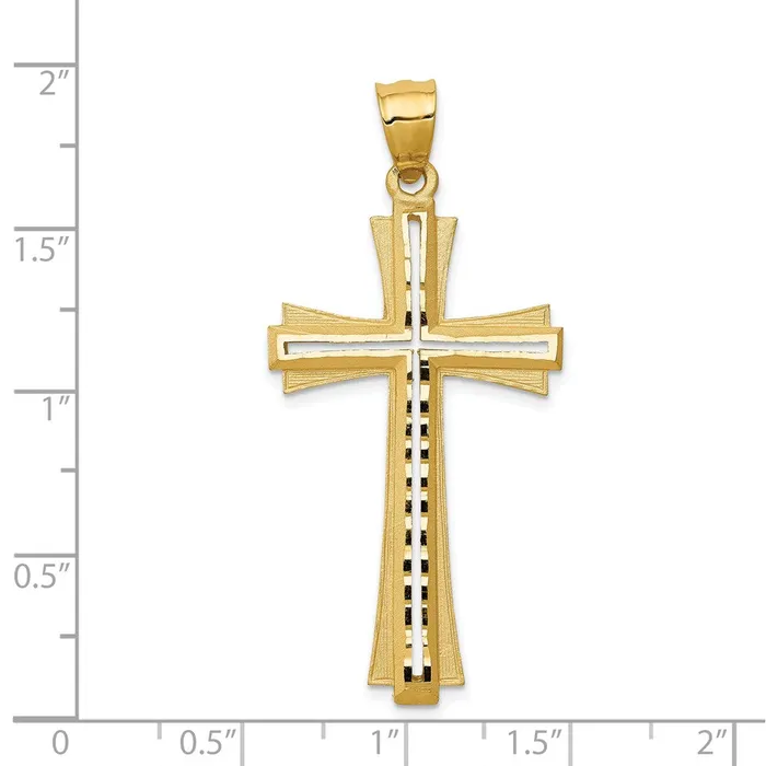 TreasureFineJewelers Necklaces 14K Diamond Cut and Satin Cross Pendant