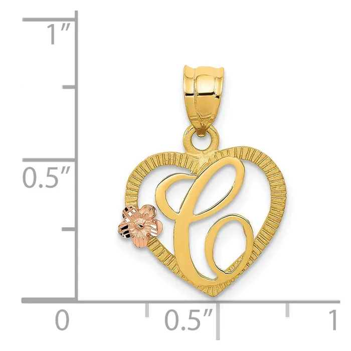 TreasureFineJewelers Necklaces 14k TwoTone Heart Letter C Initial Pendant