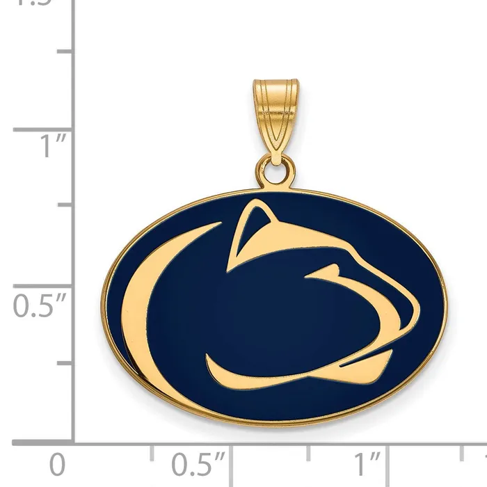 TreasureFineJewelers Necklaces Sterling Silver Goldplated Penn State University Lion Large Enameled Pendant