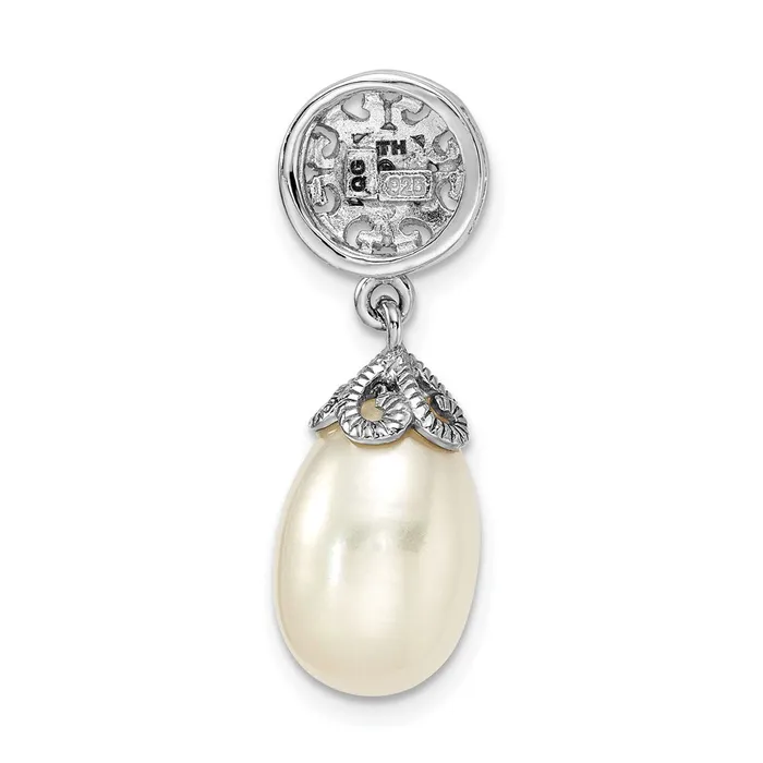 TreasureFineJewelers Necklaces Sterling Silver Rhodiumplated wDiamond and FWC Pearl Pendant
