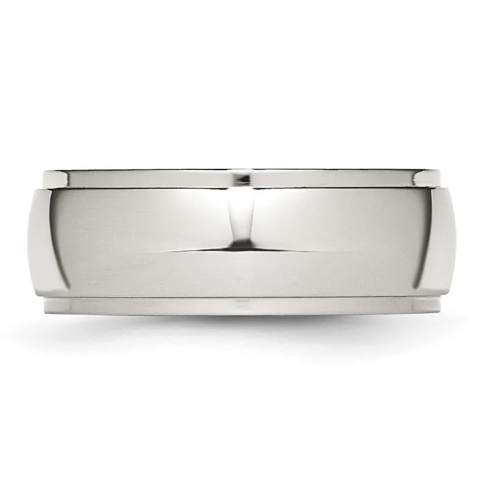 TreasureFineJewelers Rings Stainless Steel Polished 8mm Ridged Edge Band
