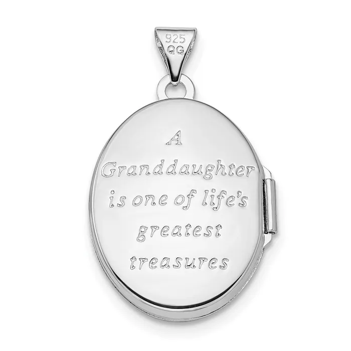 TreasureFineJewelers Rings Sterling Silver Rhodplated Goldplated Floral Granddaughter Oval Locket