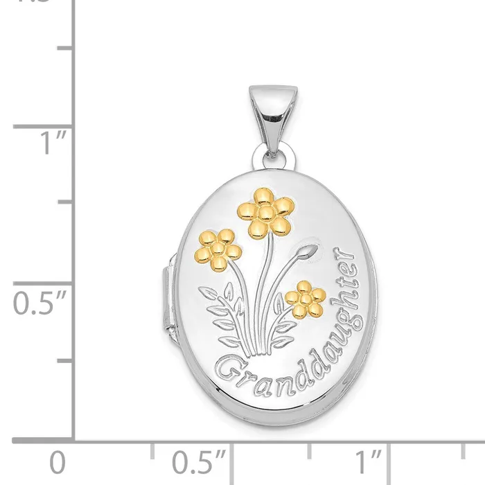 TreasureFineJewelers Rings Sterling Silver Rhodplated Goldplated Floral Granddaughter Oval Locket