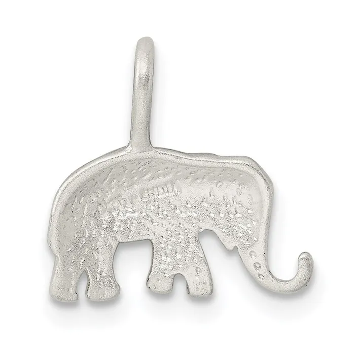 TreasureFineJewelers Sterling Silver Satin Diamondcut Elephant Pendant Necklaces