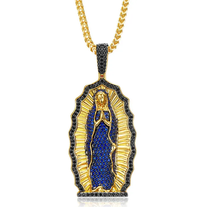 Trendolla Jewelry Necklaces Vintage Virgin Mary Cubic Zircon Prayer Religious Virgencita Necklace