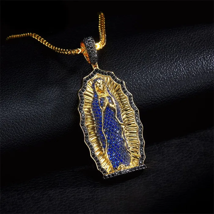 Trendolla Jewelry Necklaces Vintage Virgin Mary Cubic Zircon Prayer Religious Virgencita Necklace