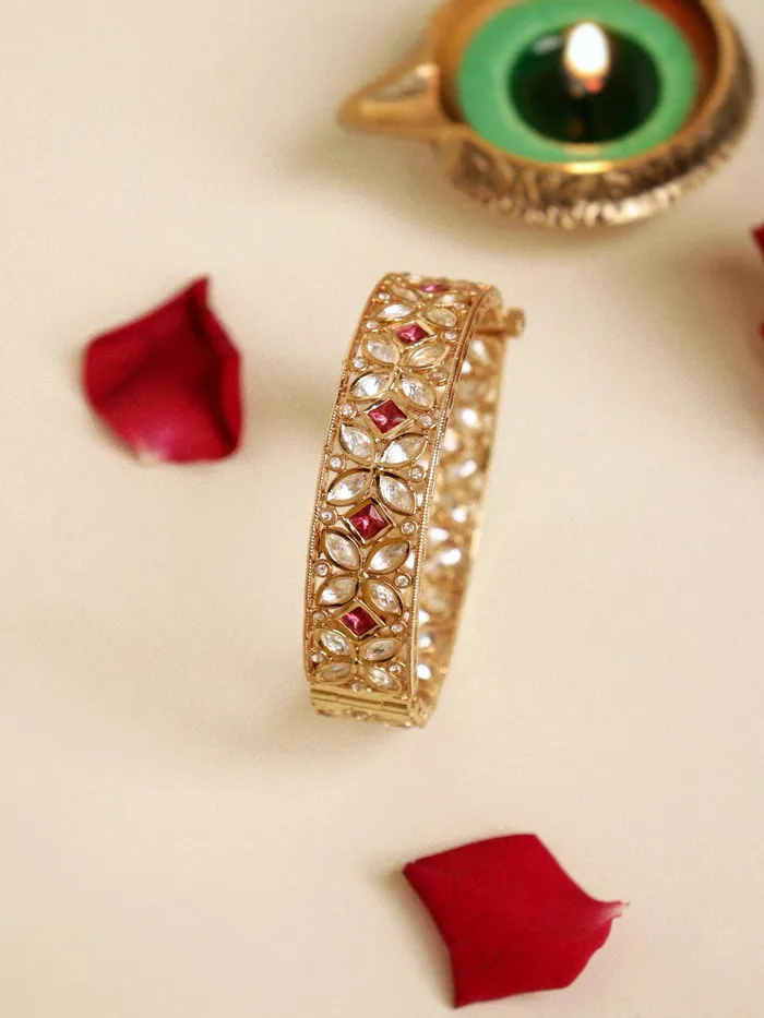 22 KT Gold Plated Rhodonite Studded Polki Bangle Curio Cottage PreStyled Sets