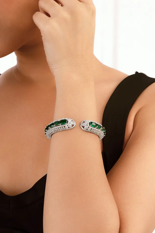 Bracelets Curio Cottage Emerald Princess Cut Cuff Bracelet