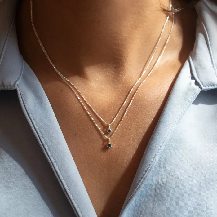 Silver Round Claw Set Blue Sapphire Necklace Tashi Necklaces