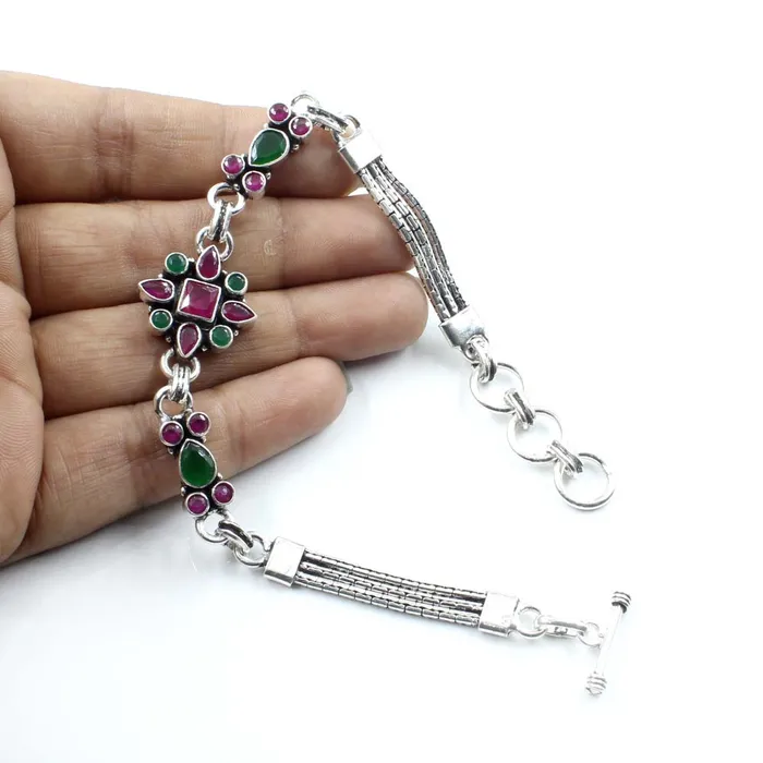 Authentic Look Real Sterling Silver Cut Stone Oxidized Bracelet Gift For Girls Women Karizma Jewels Bracelets